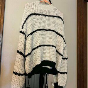 Shein Black and White Striped Loose Turtleneck Sweater